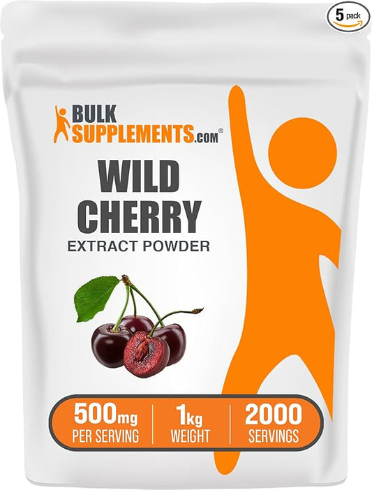 BulkSupplements.com Wild Cherry Extract Powder - Cherry Supplement, Wild Cherry Powder - Herbal Supplement, Gluten Free, 500mg per Serving, 5kg (11 lbs) (Pack of 5)