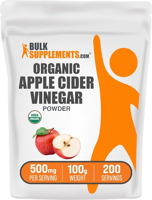 BulkSupplements.com Organic Apple Cider Vinegar Powder - Apple Cider Vinegar Supplement, ACV for Digestive Support - Vegan & Gluten Free, 500mg per Serving, 100g (3.5 oz) (Pack of 1)