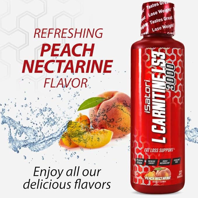 iSatori L-Carnitine LS3 3000, Liquid L-Carnitine with Acetyl L-Carnitine, L-Carnitine L-Tartrate, Stimulant Free Pre Workout, No Calories, Sugar, Gluten, Keto-Friendly, Peach Nectarine (32 Servings)