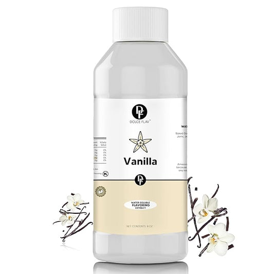 Dolce Flav Vanilla Extract 8 oz – Kosher, Sugar-Free, Concentrated Vanilla Flavoring for Baking, Cookies & Desserts, Includes Measured Dropper