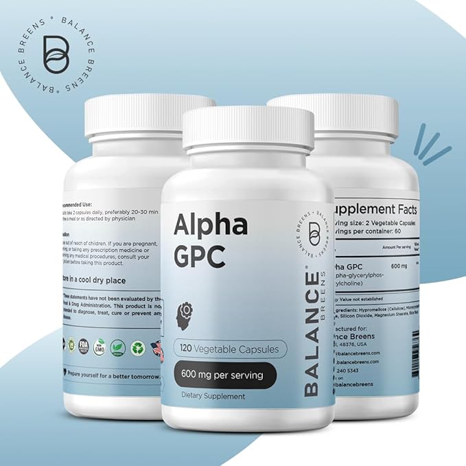 Alpha GPC Choline Supplement 600mg, 120 Veg Capsules - Advanced Memory Formula, Nootropic Brain Support (120 Count (Pack of 1))