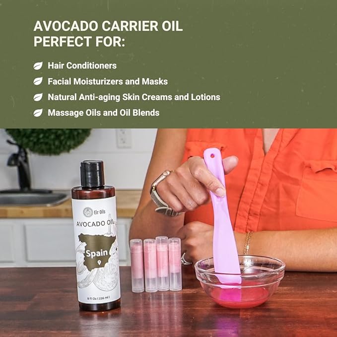 Avocado Oil - Direct from EIR Oils Farm in Spain - 100% Pure Carrier Oil for Hair, Face, and Skin - Hand-Picked, Cold-Pressed Carrier Oil - (8oz)