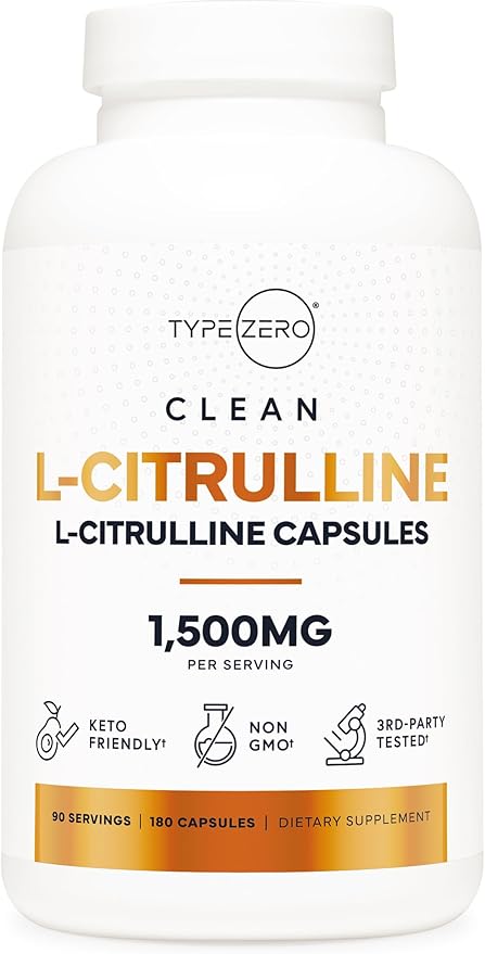 Type Zero L-Citrulline Capsules (180 Capsules) (1500 mg per Serving) - GMO-Free
