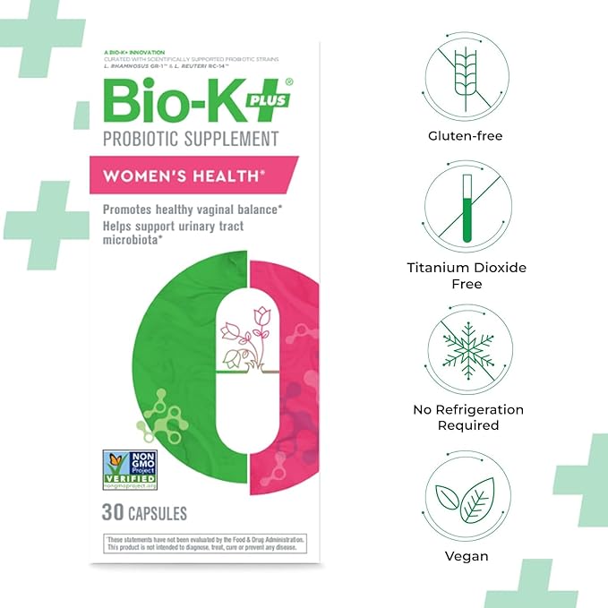 Bio K+ Women’s Health – Probiotic Supplement for Women Supports Vaginal & Urinary Tract Health with 2 Billion CFU 2 Strains, Vaginal Probiotics for Women – 30 Capsules