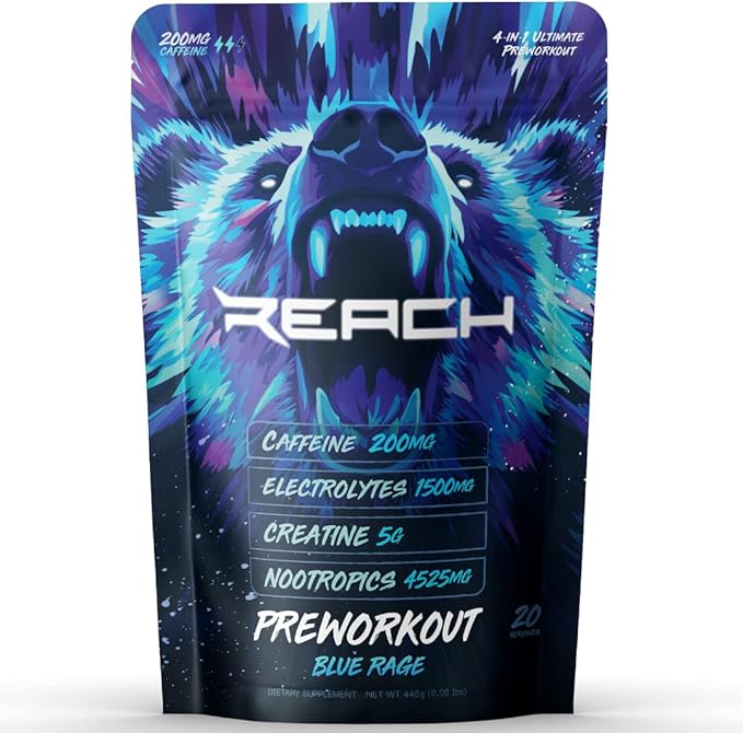 Pre Workout Supplement - Fitness Supplements, Workout Supplements - Energy Supplement for Men and Women - 200 mg Caffeine - Blue Rage
