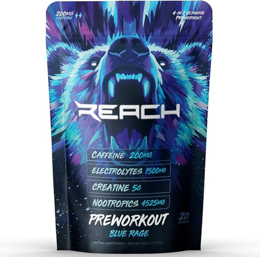 Pre Workout Supplement - Fitness Supplements, Workout Supplements - Energy Supplement for Men and Women - 200 mg Caffeine - Blue Rage