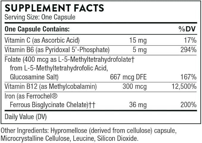 THORNE - Ferrasorb - 36 mg Iron with Essential Nutrients - Complete Blood Support Formula* - Elemental Iron, Folate, B and C Vitamins for Optimal Absorption - Gluten-Free - 60 Capsules
