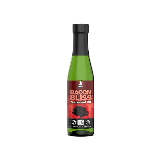 Bacon Bliss Grapeseed Oil – 12.7 oz Glass Bottle | Bacon Flavored Cooking Oil for Popcorn, Vegetables, and Pasta | Plant-Based Alternative with High Smoke Point | Organic, Gluten-Free, Vegan