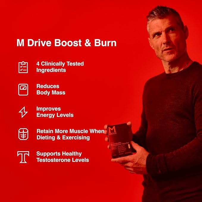 Mdrive Boost and Burn Testosterone Booster and Fat Burner for Men, Energy, Strength, Stress Relief, KSM-66 Ashwagandha, Advantra Z, Chromax, 60 Capsules