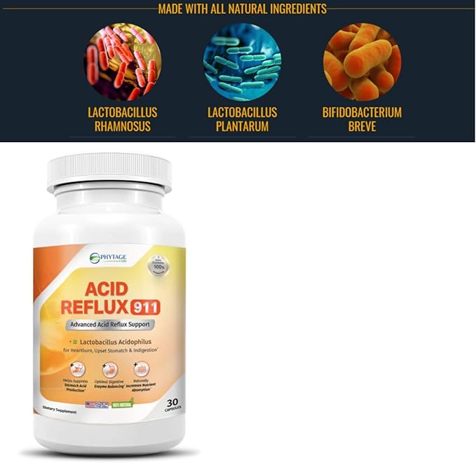 Natural Acid Reflux 911 Supplement Helps Relief Upset Stomach, Heartburn and Acid Indigestion - 100% Natural Powerful Acid Reducer For Fast Natural GERD And Heartburn Relief - 30 Capsules