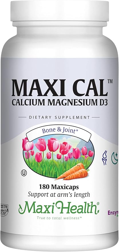 Calcium 1000 mg Supplement with Vitamin D3 (1000 IU) and Magnesium (500 mg) - Bone, Teeth and Joint Support for Men and Women - 180 Capsules - Maxi Cal by Maxi Health