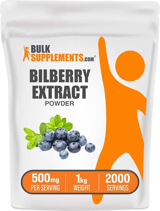 BulkSupplements.com Bilberry Extract Powder - Bilberry Extract Supplement, Herbal Supplement - Vegan & Glulten Free, 500mg per Serving, 1kg (2.2 lbs) (Pack of 1)