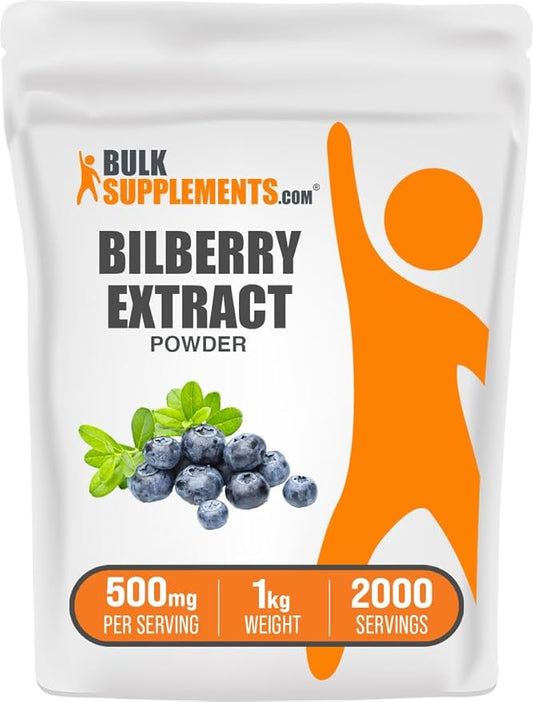 BulkSupplements.com Bilberry Extract Powder - Bilberry Extract Supplement, Herbal Supplement - Vegan & Glulten Free, 500mg per Serving, 1kg (2.2 lbs) (Pack of 1)