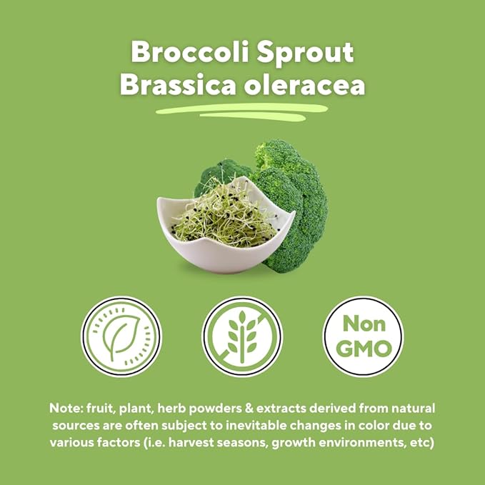 Organic Broccoli Sprout & Broccoli Extract for Sulforaphane, Antioxidant, Brain, Skin, Heart Health Support - 120 Veggie Capsules - Non-GMO, Gluten-Free, Vegan-Friendly Supplement