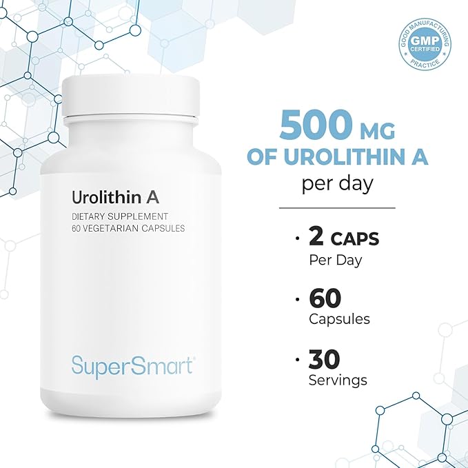 Supersmart Urolithin A - Advanced Mitochondrial & Cellular Renewal Supplement - Pomegranate Extract | Non-GMO & Gluten-Free - 60 Vegetarian Capsules