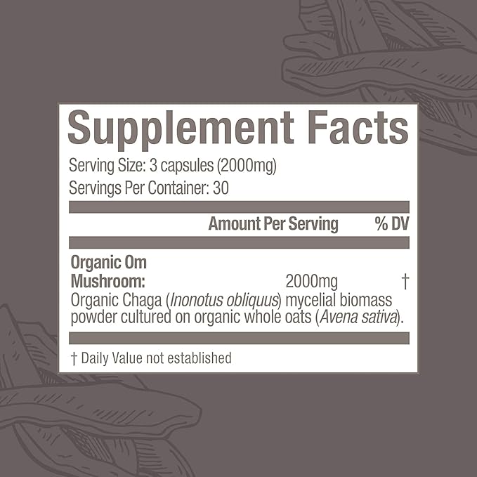 OM MUSHROOM SUPERFOOD Chaga Mushroom Capsules Supplement, Sacred Antioxidants & Immune Support, 90 Count, 30 Days