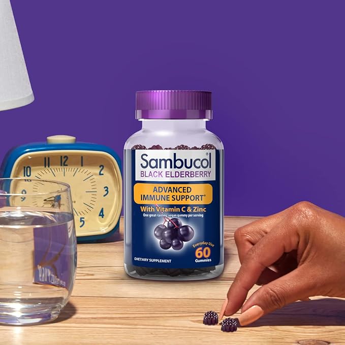 Sambucol Black Elderberry Gummies - Elderberry with Zinc and Vitamin C for Adults, Sambucus Elderberry Gummies, Immune Support Gummies - 60 Count