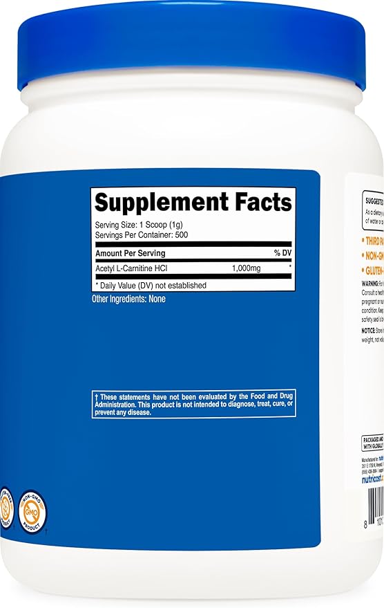 Nutricost Acetyl L-Carnitine (ALCAR) 500 Grams - 1000mg Per Serving - Pure Acetyl L-Carnitine Powder