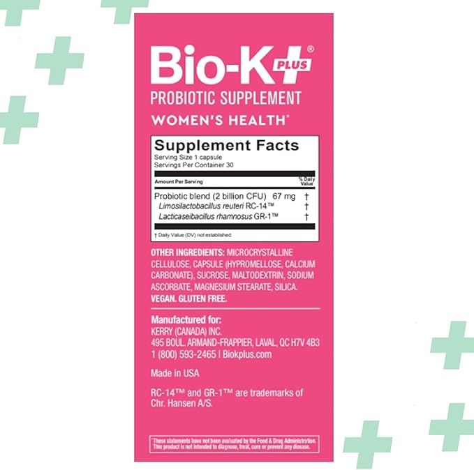 Bio K+ Women’s Health – Probiotic Supplement for Women Supports Vaginal & Urinary Tract Health with 2 Billion CFU 2 Strains, Vaginal Probiotics for Women – 30 Capsules