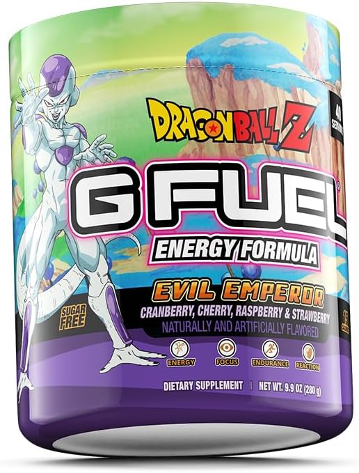 G Fuel Dragon Ball Z Energy Drink Powder, Pre Workout Caffeine Mix for Gaming, Sugar Free Focus Amino, Vitamin + Antioxidants, 9.9oz (Berry Medley, 40 Servings)