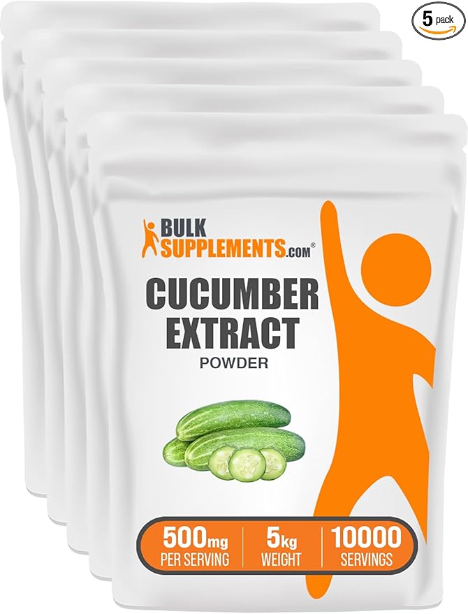 BulkSupplements.com Cucumber Extract Powder - Cucumber Supplement, for Hydration - Vegan & Gluten Free, 500mg per Serving, 1kg (2.2 Pound) (Pack of 5)