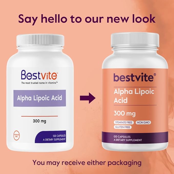 BESTVITE Alpha Lipoic Acid 300mg per Capsule (120 Capsules) No Stearate - No Flow Agents - Non GMO - Gluten Free