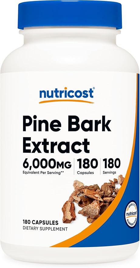 Nutricost Pine Bark Extract 6000mg Equivalent (from 300mg of 20:1 Extract), 180 Capsules, Standardized to Contain 95% Proanthocyanidins - Vegetarian, Non-GMO and Gluten Free