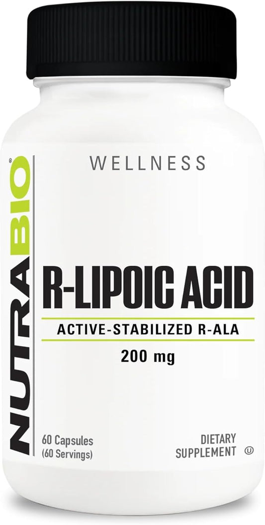 NutraBio R-Lipoic Acid Supplement, 200mg –Active Stabilized R-ALA Supplement- Optimized Alpha Lipoic Acid Formula for Better Absorption to Support Health and Wellness- 60 Capsules