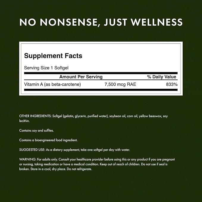Swanson Beta-Carotene Vitamin A 25000 IU Softgels - Skin, Eye, and Immune System Health - Antioxidant Support - 7500 mcg (300 Softgels)