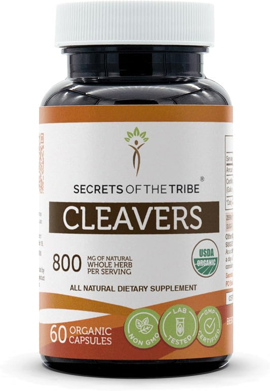 Secrets of the Tribe Cleavers USDA Organic 60 Capsules | Made with Vegetarian Capsules and Certified Organic Cleavers (Galium aparine) Dried Herb (60 Capsules)