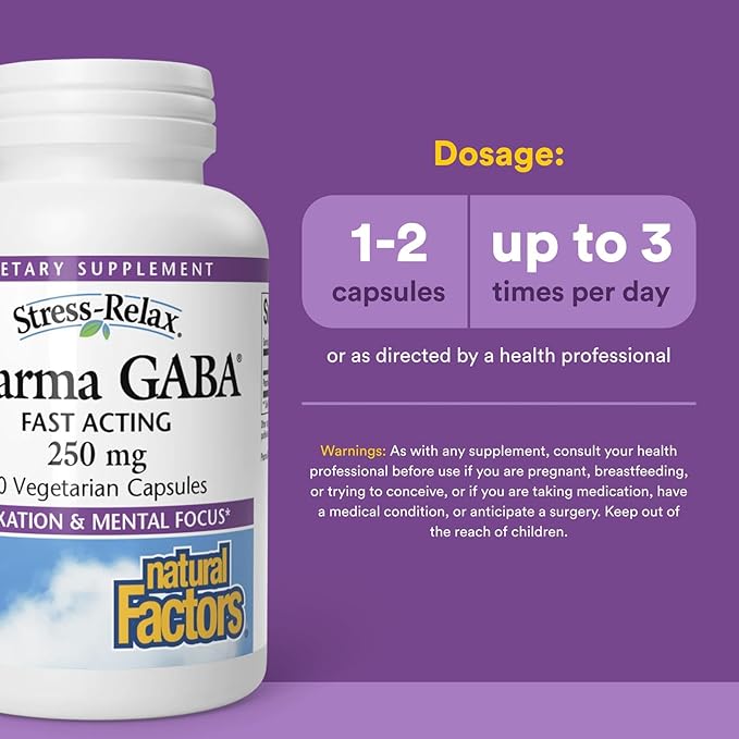 Natural Factors Stress-Relax Pharma GABA 250 mg, Non-Drowsy Stress Support for Relaxation and Mental Focus, 60 Vegetarian Capsules