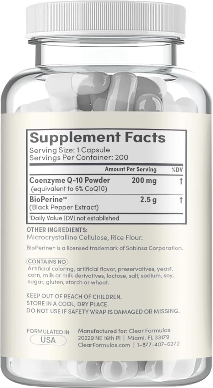 CoQ10 200mg with BioPerine - Enhanced Absorption Coenzyme Q10 200mg Potent Antioxidant for Heart Energy and Aging Support - High Stability CoQ10 Ubiquinone Caps - Made in a cGMP US Lab (200 Servings)