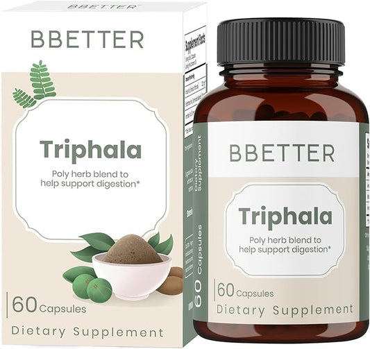 BBETTER Triphala – Ayurvedic Herbal Supplement with Amla, Haritaki & Bibhitaki for Occasional Constipation & Bloating – Supports Digestion, Healthy Bowel Function, Colon Cleanse & Detox - 60 Capsules
