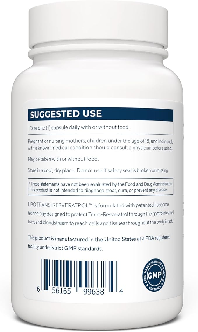 Resveratrol | High Strength Liposomal Resveratrol Supplement | 90 Trans Resveratrol Capsules - 125mg Reservatrol per Serving | Non-GMO | Made in The USA Third-Party Tested