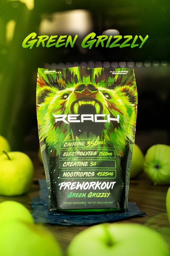 Pre Workout Supplement - Fitness Supplements, Workout Supplements - Energy Supplement for Men and Women - 350 mg Caffeine - Green Grizzly
