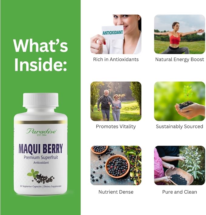Paradise Herbs, Organic Maqui Berry Extract, 400 mg, Fresh, Freeze-Dried Concentrate for Superior Potency, Non-GMO, Vegan, 60 Capsules