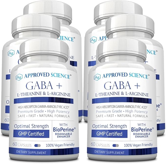 Approved Science GABA+ - Promote Calm, Improve Sleep, Boost Mood - GABA, L-Theanine, L-Arginine, Vitamin B6, BioPerine - High Absorption - 360 Capsules - Vegan