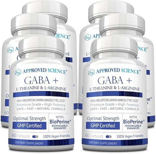 Approved Science GABA+ - Promote Calm, Improve Sleep, Boost Mood - GABA, L-Theanine, L-Arginine, Vitamin B6, BioPerine - High Absorption - 360 Capsules - Vegan