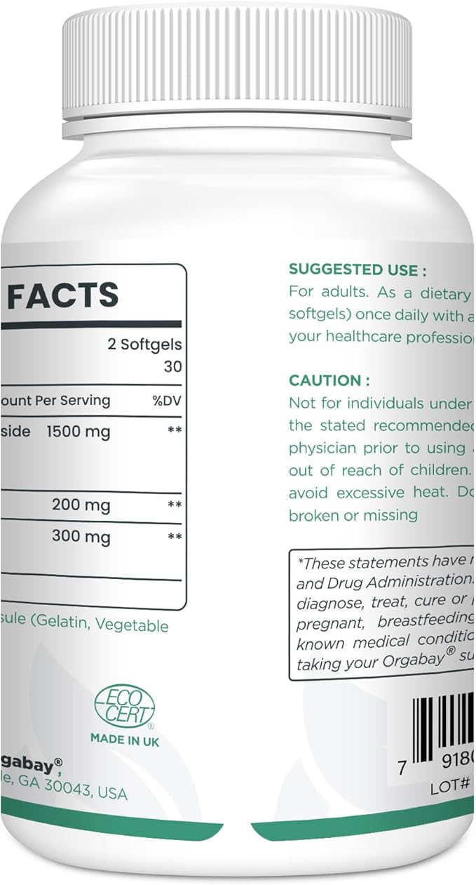 Orgabay Liposomal Nicotinamide Riboside 2000 MG with TMG and Pterostilbene, Boosting NAD+, Support Healthy Aging, 60 Count