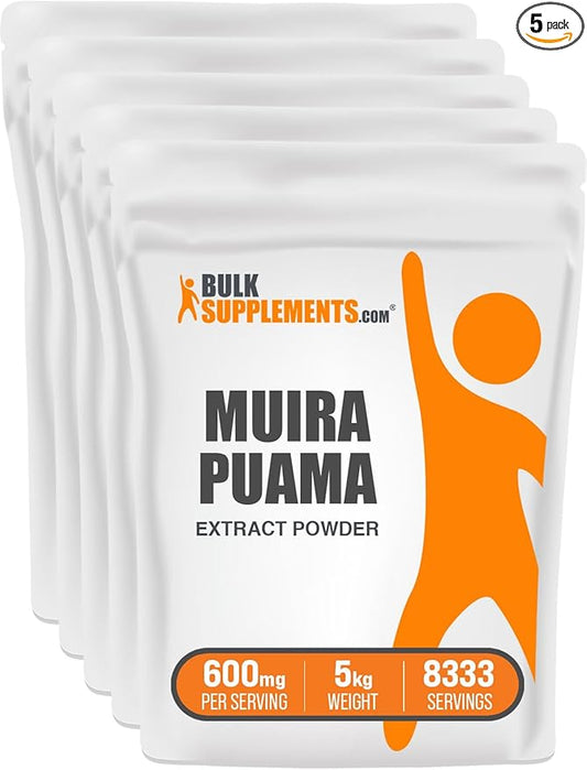 BulkSupplements.com Muira Puama Extract Powder - Muira Puama Supplement, from Muira Puama Bark - Herbal Supplement, Gluten Free, 600mg per Serving, 5kg (11 lbs) (Pack of 5)