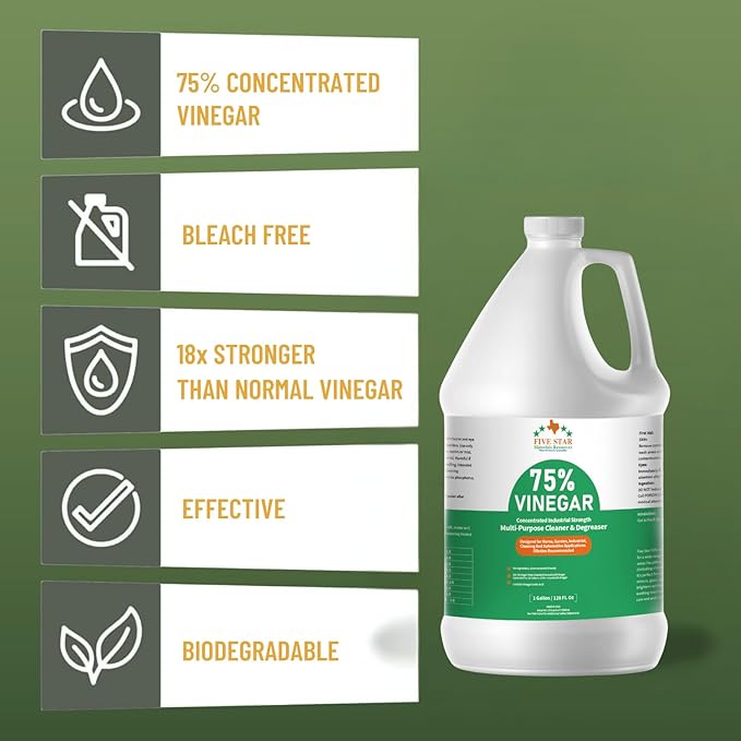75% Vinegar Concentrated | White Vinegar for Cleaning and Garden | Horticultural, Home, and Outdoor Pure| | 4 Gallons (512 fl oz) | Max Performance 18X Power