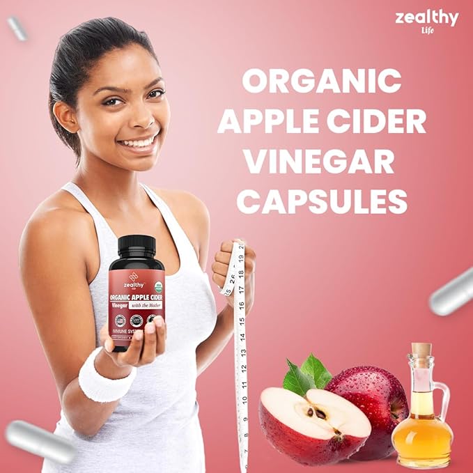 Organic Apple Cider Vinegar with The Mother – 1200mg Capsules for Optimal Wellness, Gluten-Free, Non-GMO, 120 Veggie Capsules – Zealthy Life