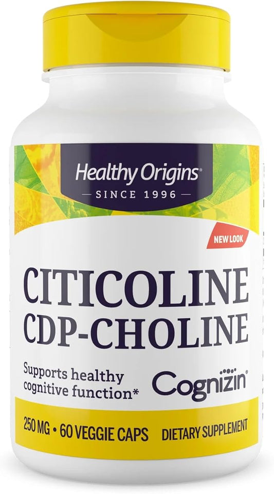 Healthy Origins Cognizin (Citicoline), 250 mg - Brain Supplement for Memory with Citicoline CDP Choline - Non-GMO, Vegan & Gluten-Free Supplement - 60 Veggie Capsules