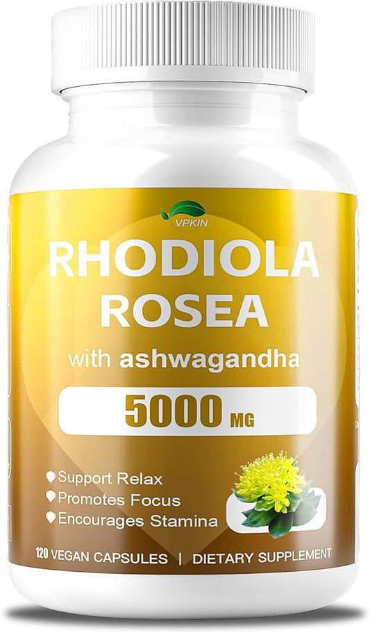 4000MG Rhodiola Rosea with Ashwagandha,Organic Rhodiola Rosea Supplement,Natural Adaptogen for Clarity & Vitality, 120 Capsules