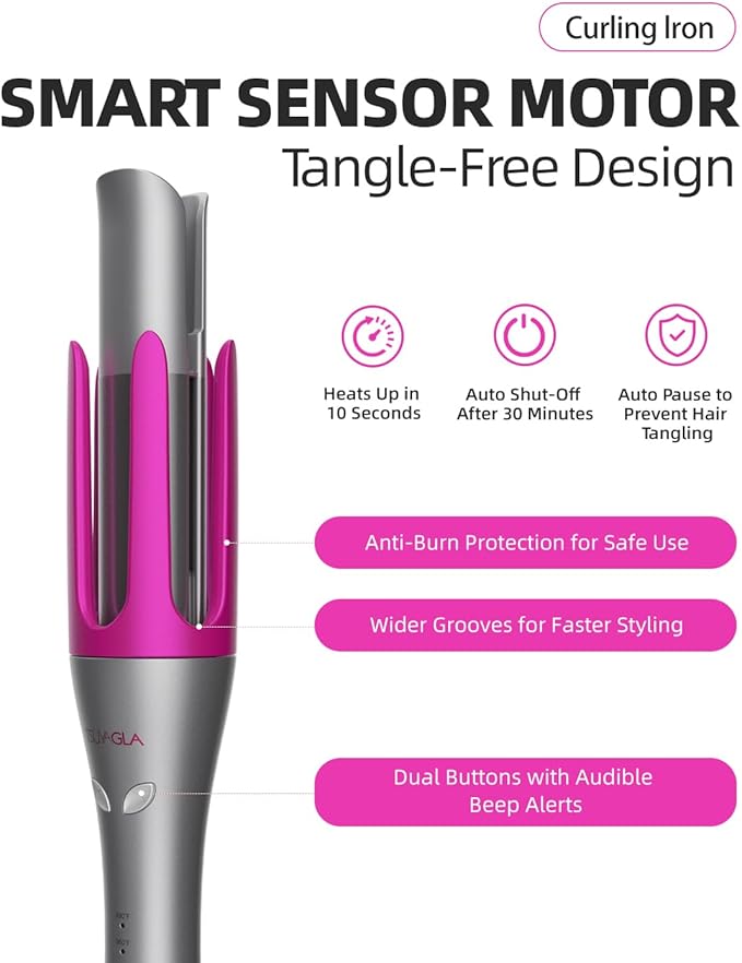 Automatic Rotating Curling Iron,1 1/4 Hair Curler with 3 Temperatures, 10S Fast Heating, 2-Way Rotation, 30 Min Auto Shut-Off, 500 Million Ionic, Anti-Scald-Tangle for Hair Styling