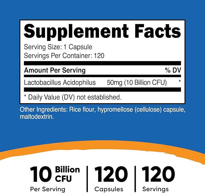 Nutricost Lactobacillus Acidophilus 10 Billion CFU, 120 Vegetarian Capsules