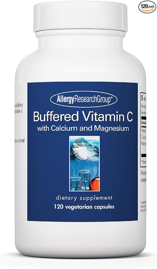 Allergy Research Group Buffered Vitamin C - Buffered Vitamin C 100mg per Serving, Ascorbic Acid Powder Capsules with Calcium Magnesium Complex, Immune Health - 120 Capsules