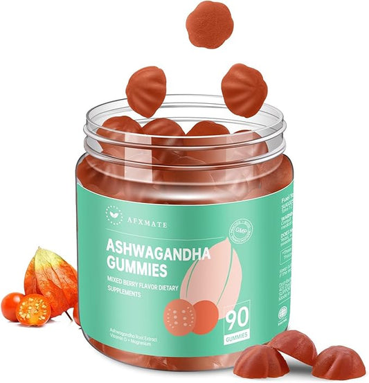 AFXMATE Ashwagandha Gummies for Women Sugar Free, Ashwagandha Supplement Gummy with Magnesium Vegan (90 Counts)