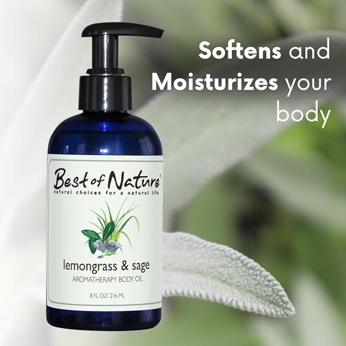 Best of Nature Lemongrass and Sage Massage Oil Blend - Non-Greasy Aromatherapy Massage Oil for Body, Skin & Face, Crafted with Pure Essential Oils, Half Gallon (64 fl oz)