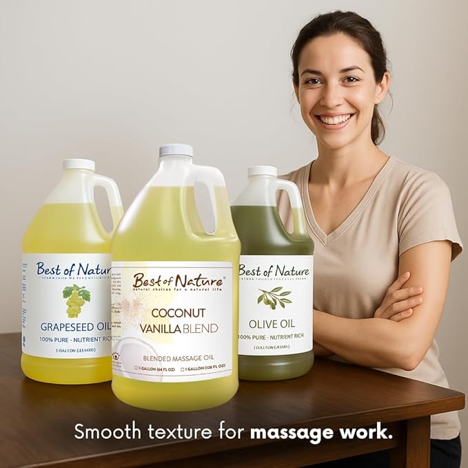 Best of Nature Coconut Vanilla Aromatherapy Massage Oil - Luxurious Blend with Coconut & Vanilla, Perfect for Spa Use, Relaxing Massage & Skin Hydration, Silky & Lightweight - Gallon (128 fl oz)